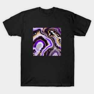 Geode Like Marble Design - Purple, White, Black and Gold T-Shirt